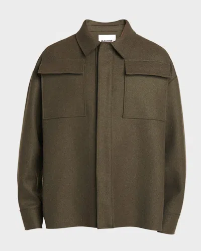 Jil Sander Men's Wool-blend Pocket Shirt In Pickle