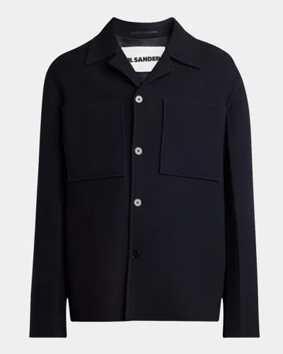 Jil Sander Men's Wool Boxy-fit Shirt Jacket In Blue