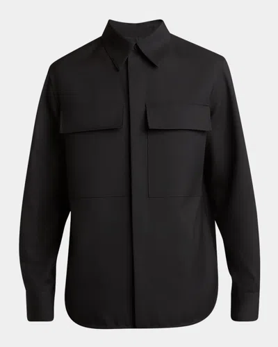 Jil Sander Men's Wool Two-pocket Work Shirt In Black