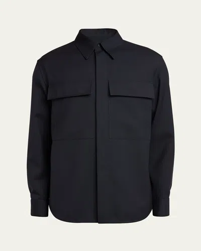 JIL SANDER MEN'S WOOL TWO-POCKET WORK SHIRT