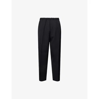Jil Sander Mens Black Drawstring Wide Tapered-leg Wool Gabardine Trousers
