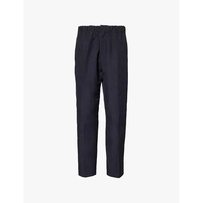 Jil Sander Mens Navy Drawstring-waistband Tapered-leg Regular-fit Cotton Trousers In Blue