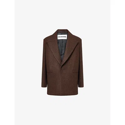 Jil Sander Mens Methi Compact Bitonal Gabardine Relaxed-fit Wool Coat In Brown