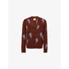 Jil Sander Mens Shore Flower-intarsia V-neck Wool-blend Cardigan In Red