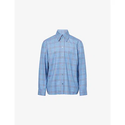 Jil Sander Mens Summer Kite Check-print Regular-fit Wool And Linen Shirt In Blue