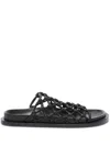 Jil Sander Mesh Leather Sandals In Black