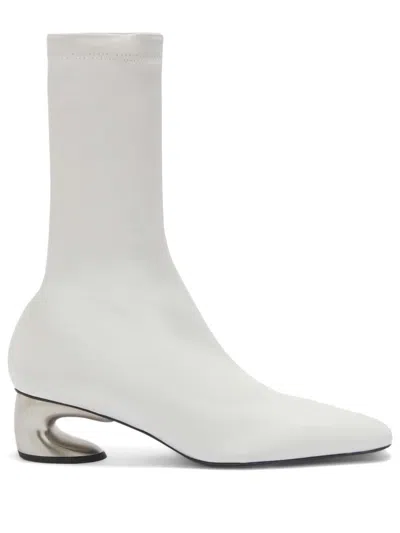 Jil Sander Metal-heel Leather Ankle Boots In White
