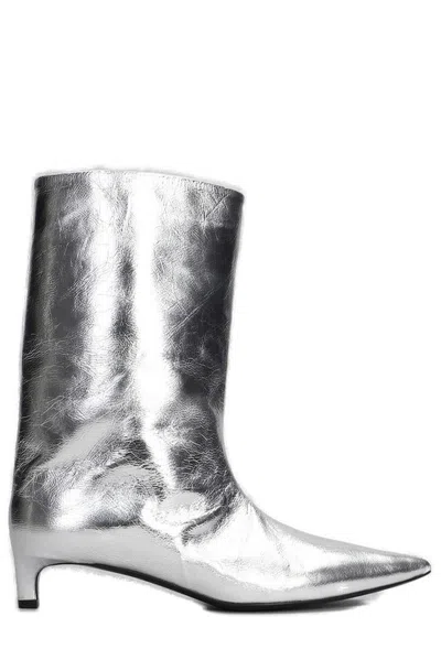 Jil Sander Metallic Effect Pointed Toe Ankle Boot In Silver