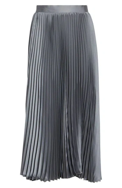 Jil Sander Metallic Fluid Twill Plissé Midi Skirt In Gray