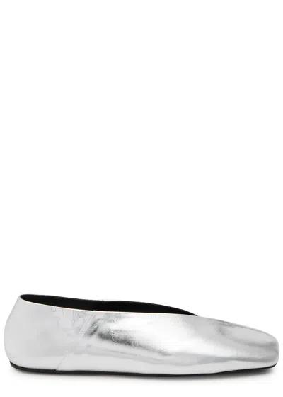 Jil Sander Metallic Leather Ballet Flats In Silver