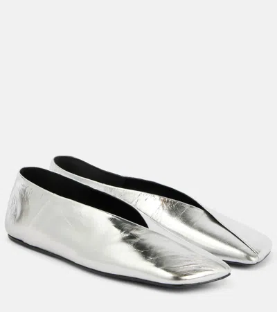 Jil Sander Metallic Leather Ballet Flats In Silver