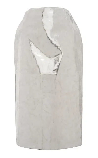 Jil Sander Metallic Leather Skirt In Silver
