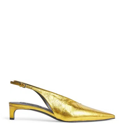 Jil Sander Metallic Leather Slingback Heels In Yellow