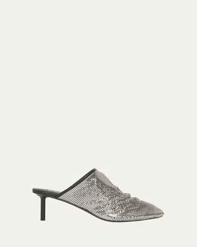 Jil Sander Metallic Mesh Stiletto Mule Pumps In Nikel