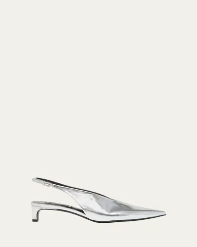 Jil Sander Metallic Slingback Ballerina Pumps In Gray