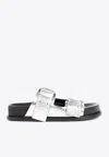 Jil Sander Black Leather Sandals With Buckle Detail In Silver