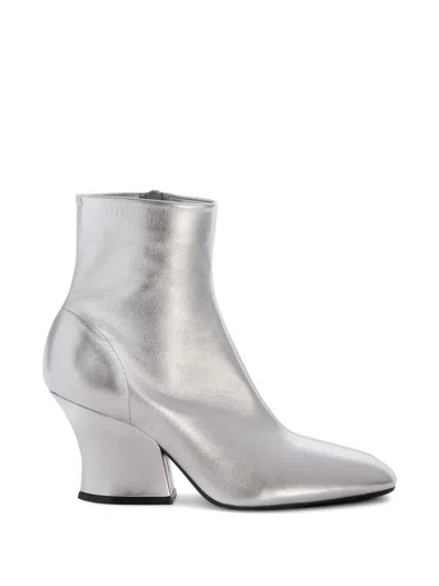 Jil Sander Metallic-finish Ankle Boots In Silver