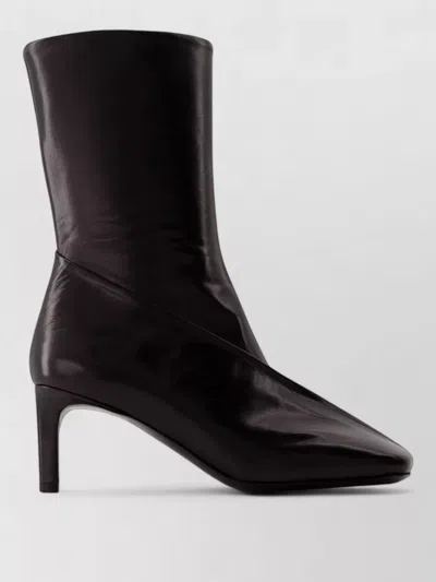 Jil Sander Mid Calf Stiletto Leather Ankle Boots In Black