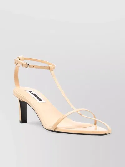 Jil Sander Mid Heel Leather Sandal In Neutrals