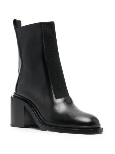 Jil Sander Mid-height Block Heel Black Ankle Boot With Stretch Panel