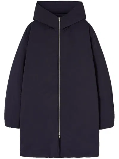 Jil Sander Mid-length Hooded Down Jacket In Blue