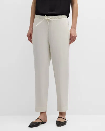 Jil Sander Mid-rise Straight Leg Crop Drawstring Pull-on Pants In White