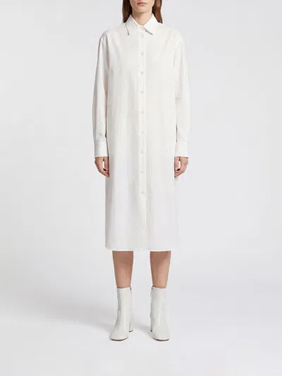 Jil Sander Midi Chemisier Dress In Cotton With French Collar And Long Sleeves In White