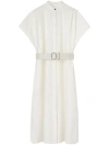 Jil Sander Collarless Belted Shirt Dress In White