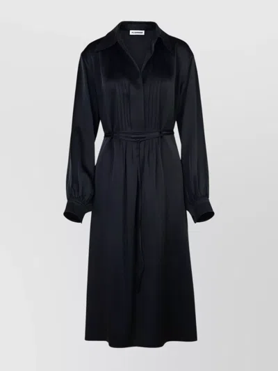 Jil Sander Midi Length Dress With Waist Tie In Black