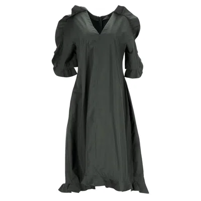 Jil Sander Midi Ruffled Dress In Olive Cotton In Green