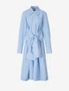 Jil Sander Belted Midi Dress With Classic Shirt Silhouette In Striped Motif