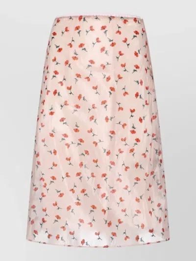 Jil Sander Midi Skirt Button Detail Floral Pattern In Pink