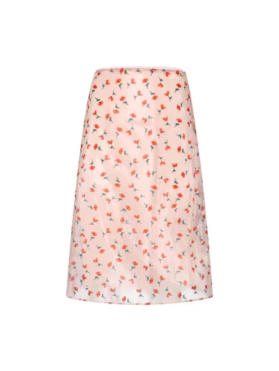 Jil Sander Midi Skirt Button Detail Floral Pattern In Pink