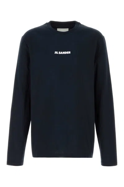 Jil Sander Cotton Crew Neck Long Sleeve T-shirt In Blue