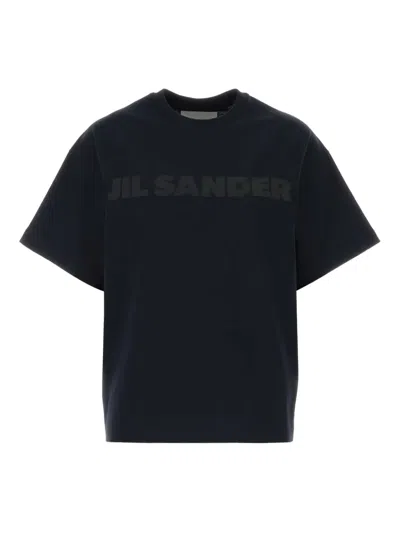 Jil Sander Midnight Blue Cotton T-shirt In Black