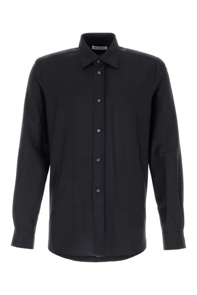 Jil Sander Midnight Blue Wool Blend Shirt In Black