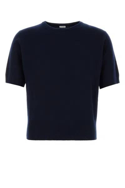 Jil Sander Wool Blend Sweater Short Sleeves Crew Neck In Blue