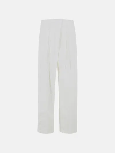 Jil Sander Milk Cotton And Silk Trousers In White