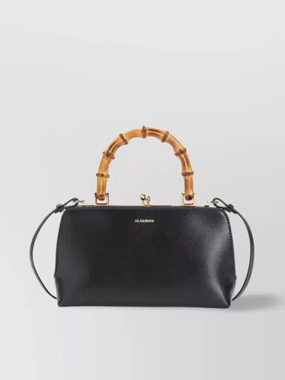 Jil Sander Mini Bamboo Top Handle Tote Bag In Black