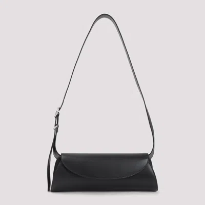Jil Sander Cannolo Logo Embossed Small Shoulder Bag In Black