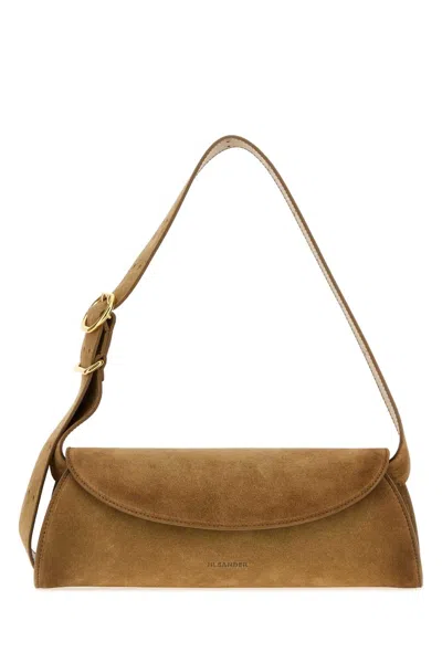 Jil Sander Mini Cannolo Suede Crossbody Handbag In Camel