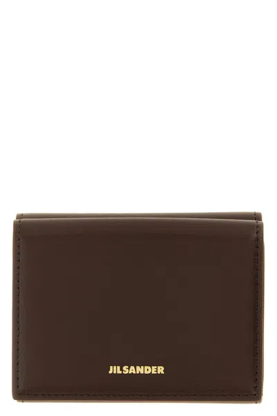 Jil Sander Mini Leather Wallet In Braun