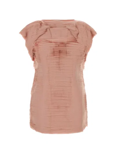 Jil Sander Mini Pleated Frayed-edge Dress In Pink
