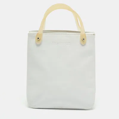 Pre-owned Jil Sander Mini White Leather And Rubber Tote Pouch