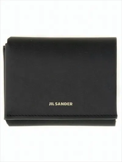 Jil Sander Minimalist Calf Leather Half-fold Wallet In Black