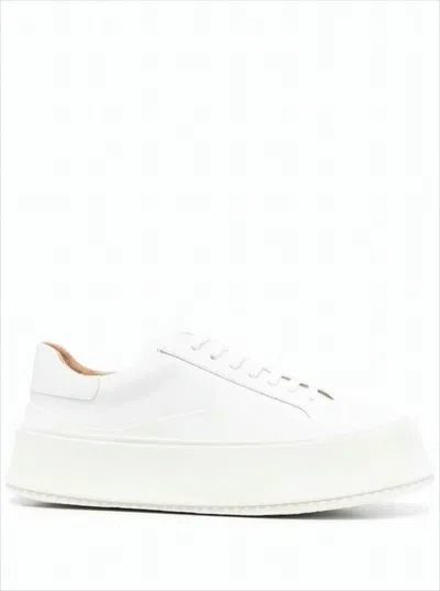 Jil Sander Minimalist Calfskin Leather Sneakers With Textured Rubber Sole In White