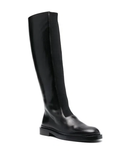 Jil Sander Minimalist Long Boots With Polished Leather Finish In Black