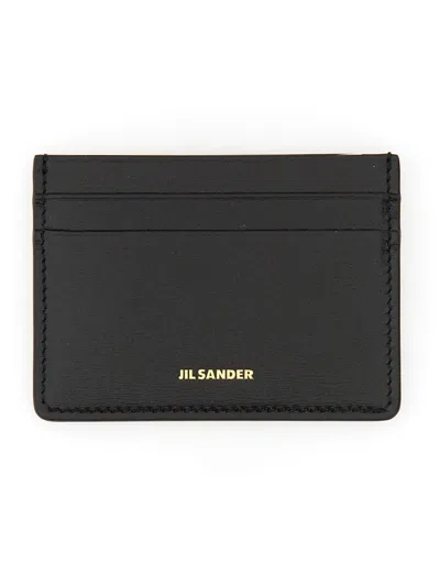 Jil Sander Minimalist Multiple Slots Leather Card Holder In Black