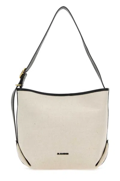 Jil Sander Canvas Tote Bag With Adjustable Strap And Contrast Trim In White