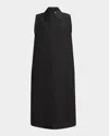 Jil Sander Mixed-media Sleeveless Collared Midi Dress In Black